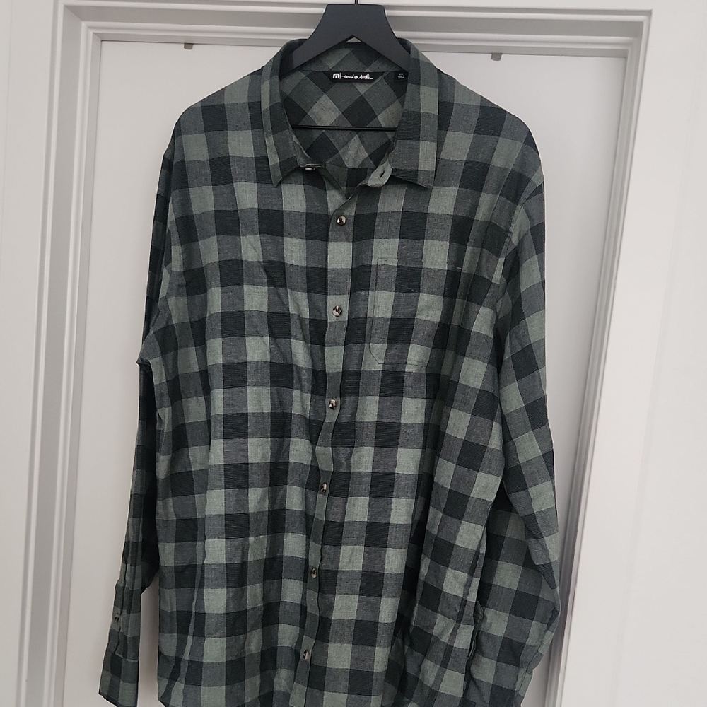 Travis Mathew Black and Green Checkered Shirt